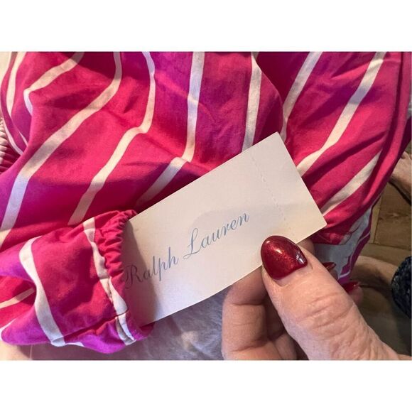 Ralph Lauren Toddler 24Mo Dress & Bloomers Set Pink White Stripe Preppy Coastal - Picture 9 of 11